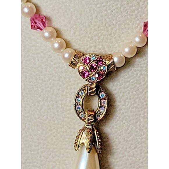 Vintage Victorian Art Nouveau Signed 1928 Yellow Gold Faux Pearl & Crystals - Picture 6 of 10